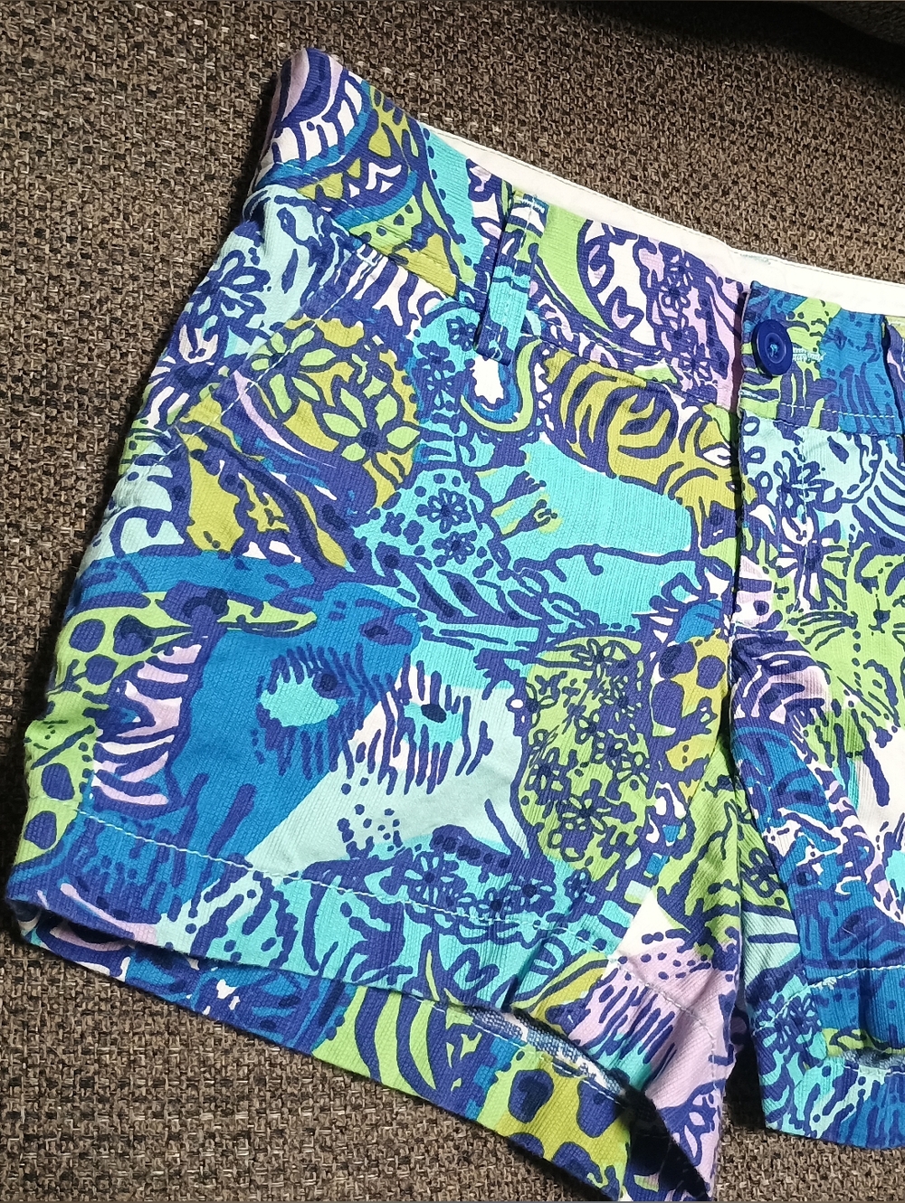 Lilly Pulitzer Multicolor Floral-Tile Print Shorts in Blue, Turquoise & Lime